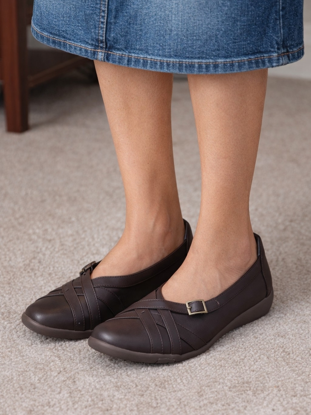 Array Dark Brown Women's Slip-On Loafers with Buckle